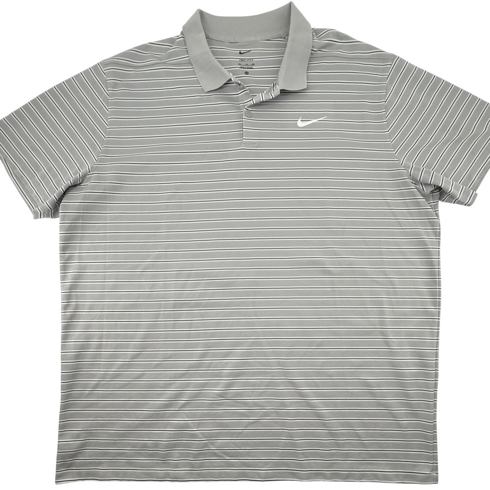 Nike Golf Dri-FIT Polo Men's XXL Gray White Stripe Short Sleeve